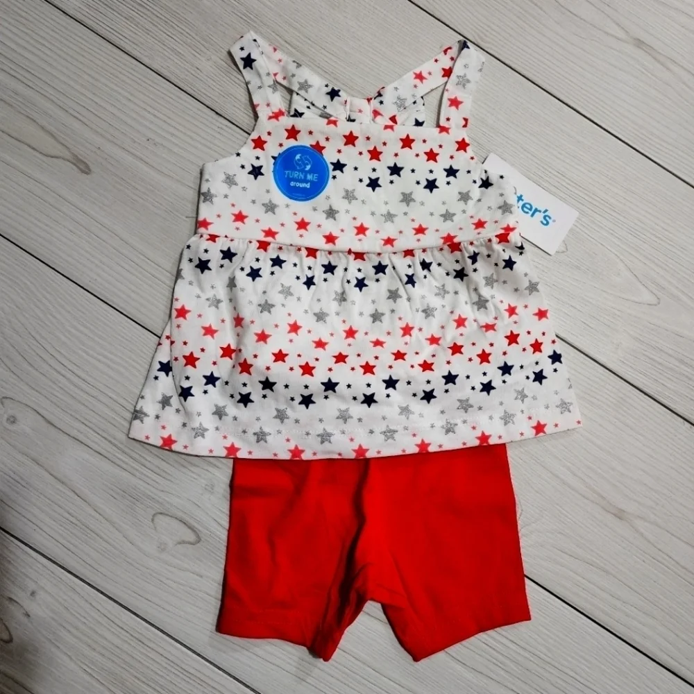 Carter's 2 piece short and tank top Red white and blue outfit size 9MO NWT
